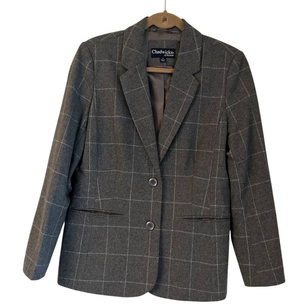 Chadwick’s of Boston Gray Windowpane Plaid Blazer Wool Blend size 10